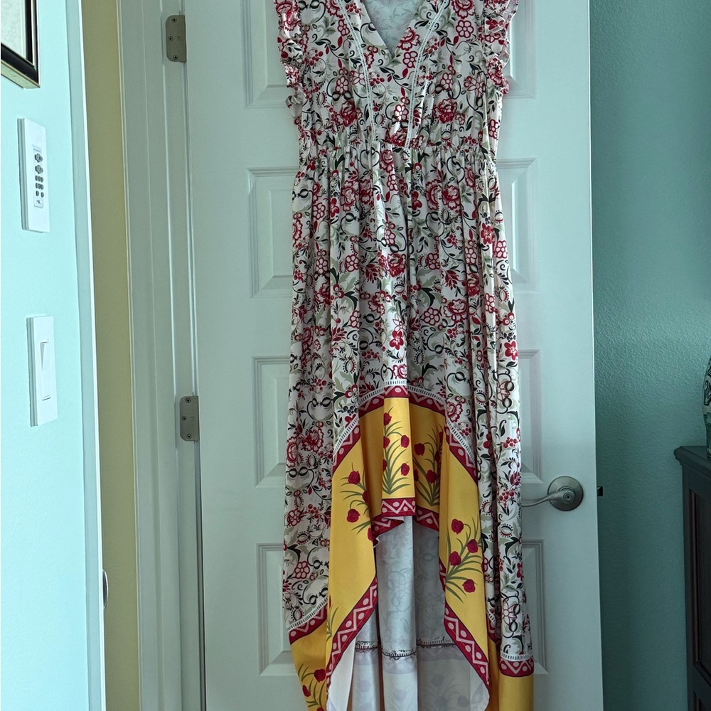 Misslook Floral Red and Yellow Maxi Dress